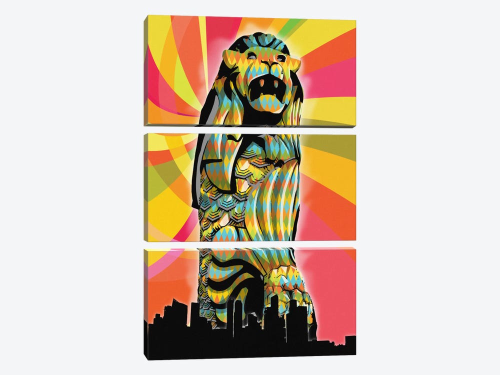 Singapore Psychedelic Pop by 5by5collective 3-piece Canvas Artwork