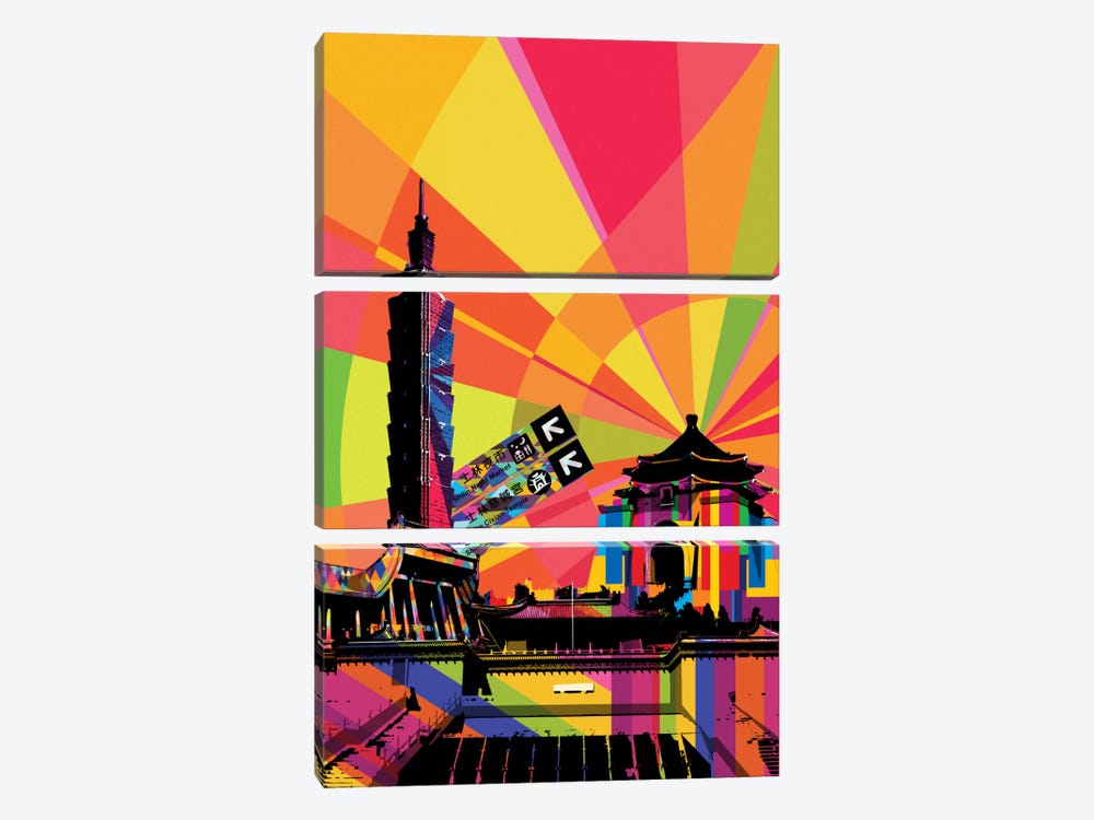 Taipei Psychedelic Pop by 5by5collective 3-piece Canvas Art Print