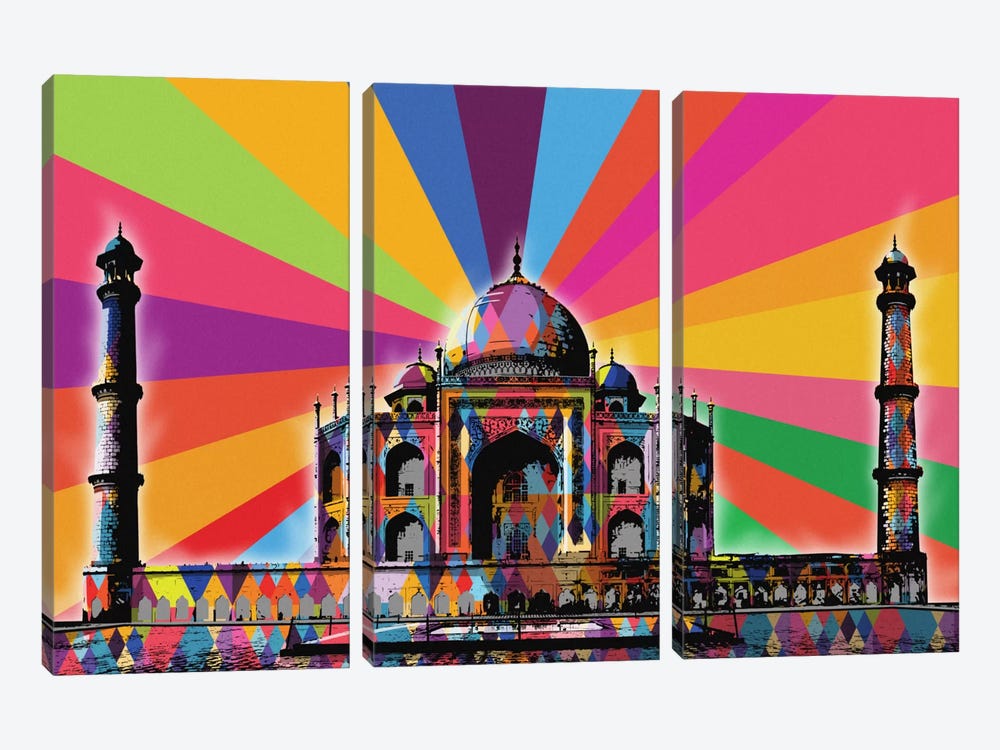 Taj Mahal Psychedelic Pop by 5by5collective 3-piece Canvas Wall Art