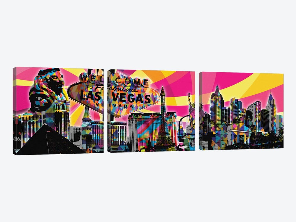 Las Vegas Psychedelic Pop by 5by5collective 3-piece Canvas Art Print