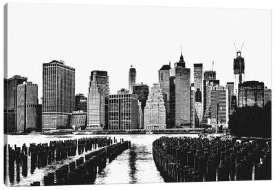 Manhattan Black & White Skyline Canvas Art Print - Black & White Cityscapes