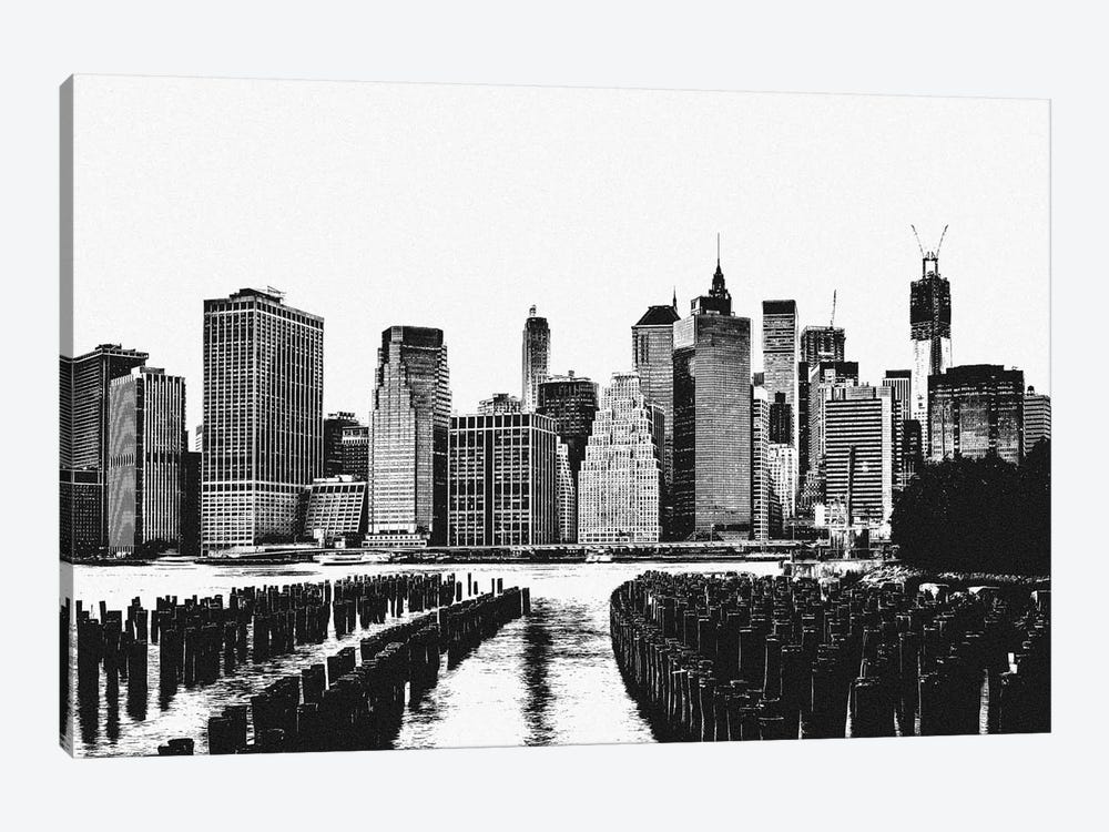 Manhattan Black & White Skyline by 5by5collective 1-piece Canvas Wall Art