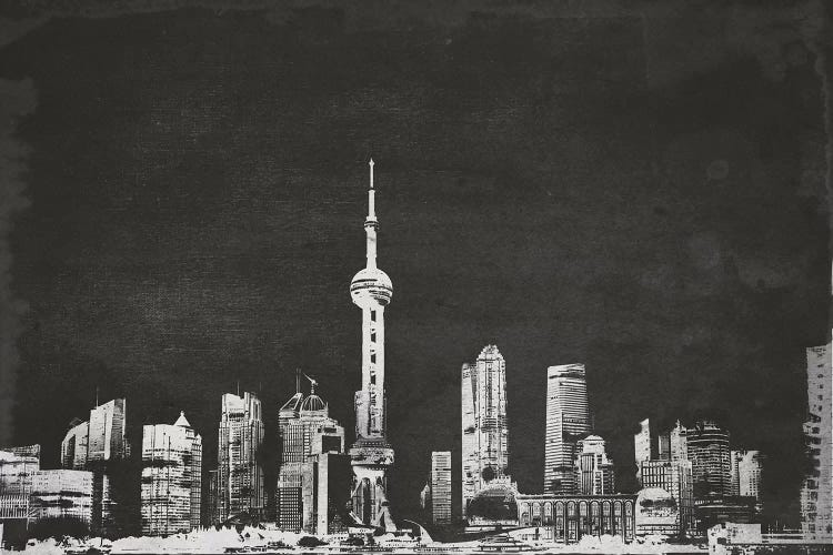 Shanghai Skyline (B&W) by 5by5collective wall art