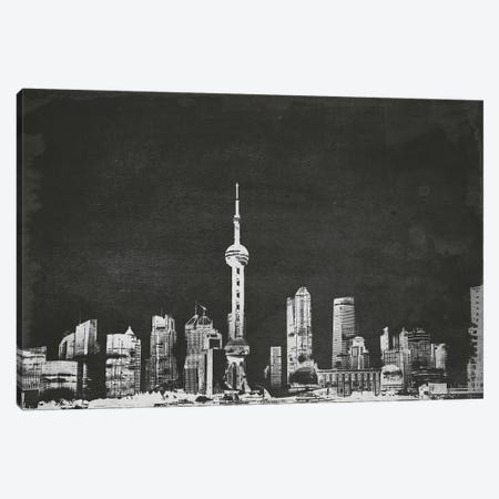 Shanghai Skyline (B&W) Canvas Print #ICA686} by 5by5collective Art Print