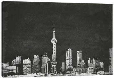 Shanghai Skyline (B&W) Canvas Art Print - Fabrizio