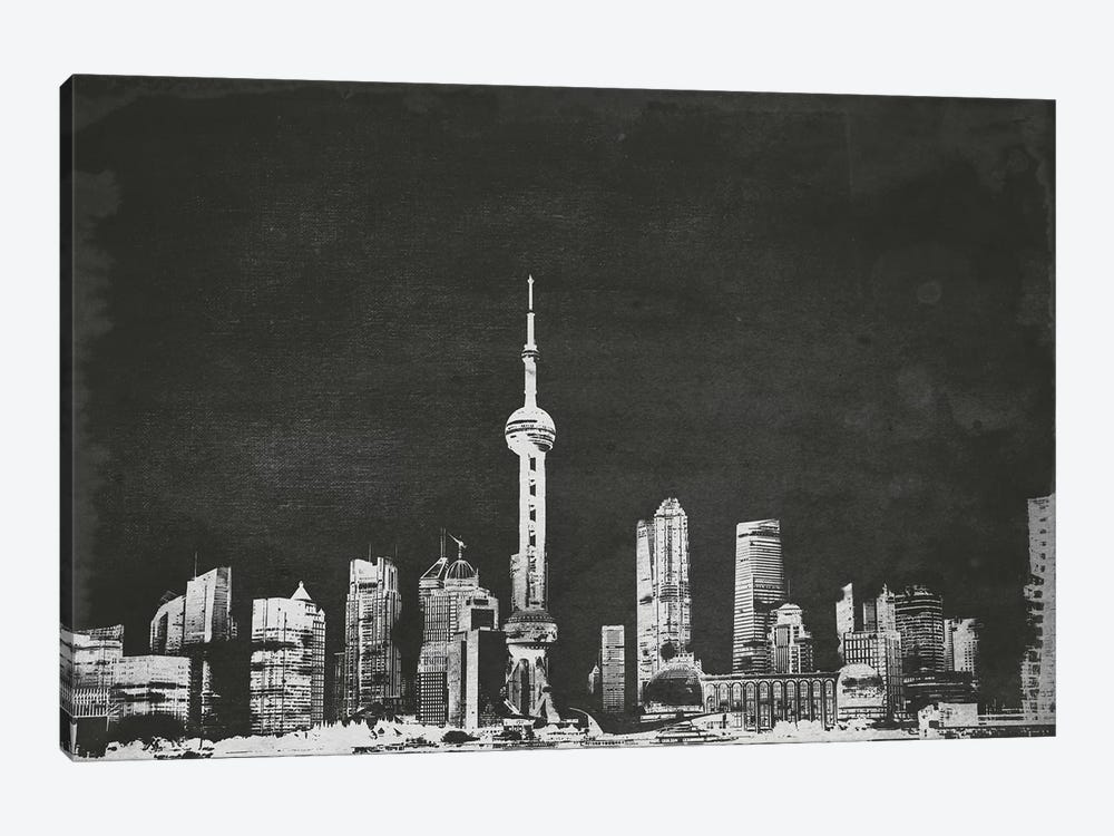 Shanghai Skyline (B&W) by 5by5collective 1-piece Canvas Wall Art