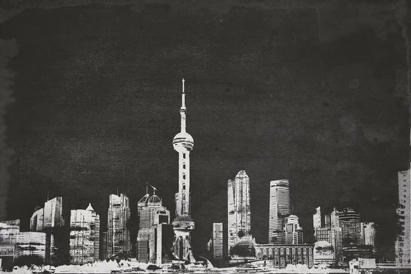 Black & White Cityscapes: Shanghai Skyline (B&W) by 5by5collective