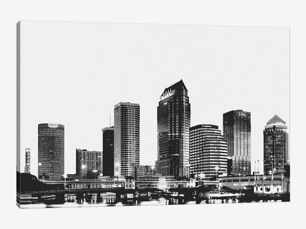 Tampa Black & White Skyline by 5by5collective 1-piece Canvas Art Print
