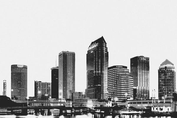 Black & White Digital Art: Tampa Black & White Skyline by 5by5collective