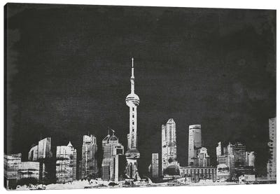 Vintage Shanghai Skyline Canvas Art Print - Black & White Graphics & Illustrations