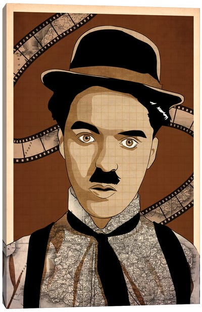 Rolling Strip Canvas Art Print - Charlie Chaplin
