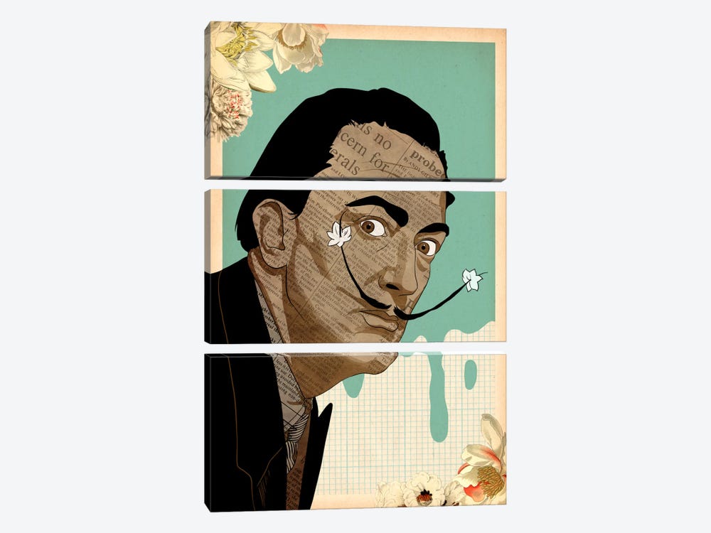 Flower Mustache For Dali by 5by5collective 3-piece Canvas Art