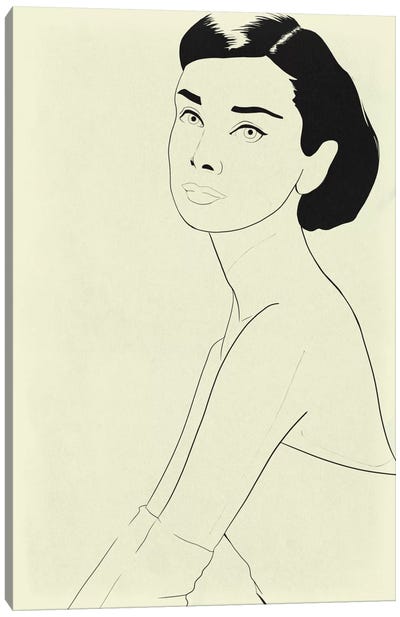 Audrey Hepburn Minimalist Line Art Canvas Art Print - Iconic Pop