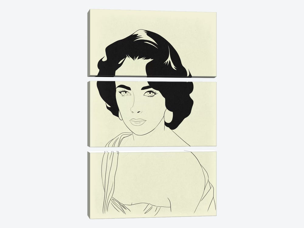 Elizabeth Taylor Minimalist Line Art by 5by5collective 3-piece Canvas Art Print
