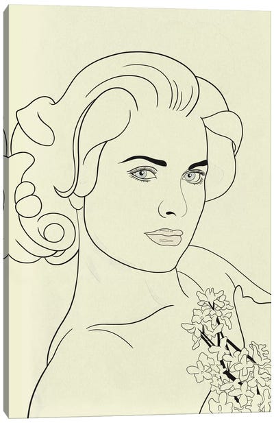 Grace Kelly Minimalist Line Art Canvas Art Print - Political & Historical Figure Art