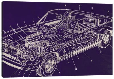GT Schematics Canvas Art Print - Automobile Art