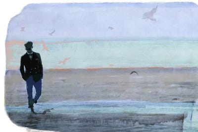 Strolling with Sea Gulls by 5by5collective framed wall art