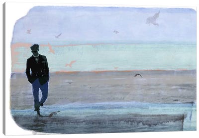 Strolling with Sea Gulls Canvas Art Print - Gull & Seagull Art