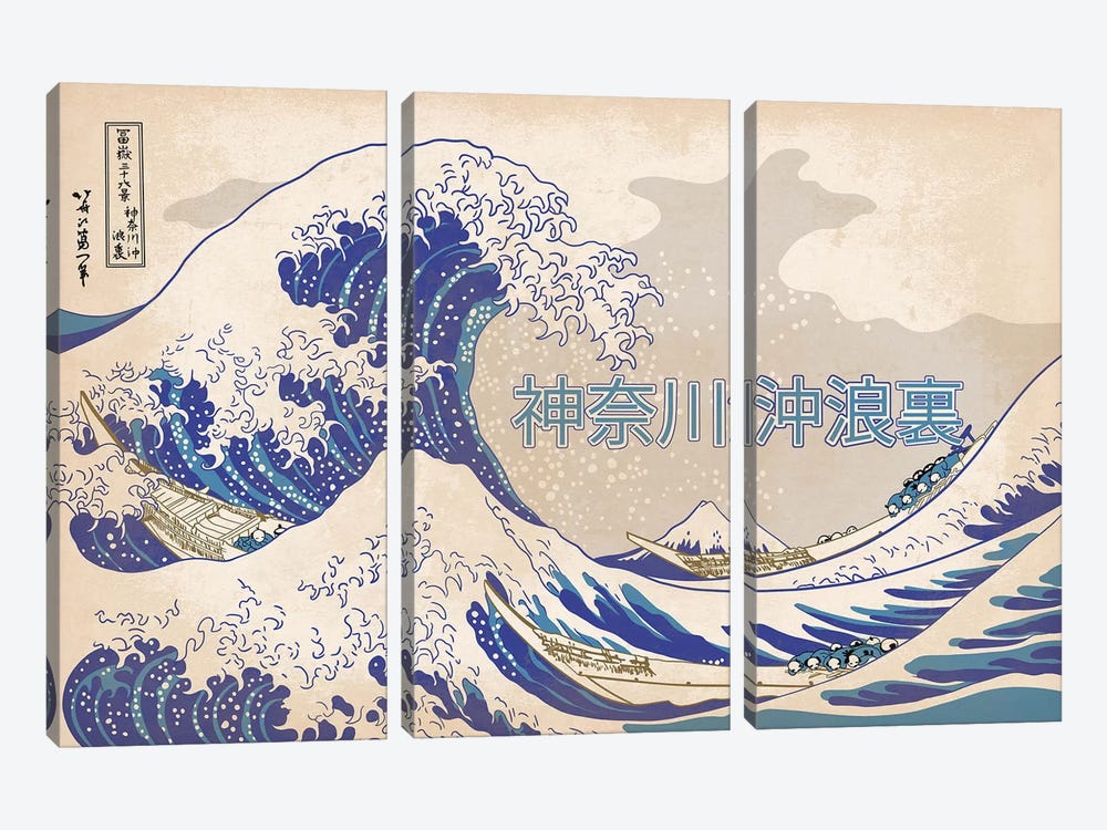 Japanese Retro Ad-The Great Wave by 5by5collective 3-piece Canvas Wall Art