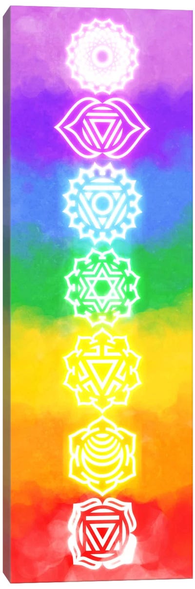 Neon Watercolor Chakras Canvas Art Print - Religion & Spirituality Art