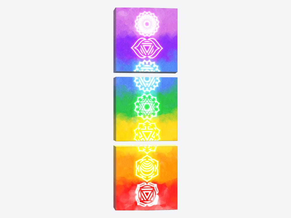 Neon Watercolor Chakras by 5by5collective 3-piece Art Print