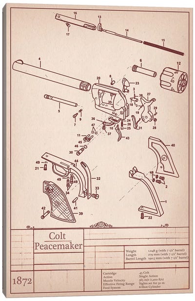 Colt Peacemaker Diagram Canvas Art Print - Weapon Blueprints