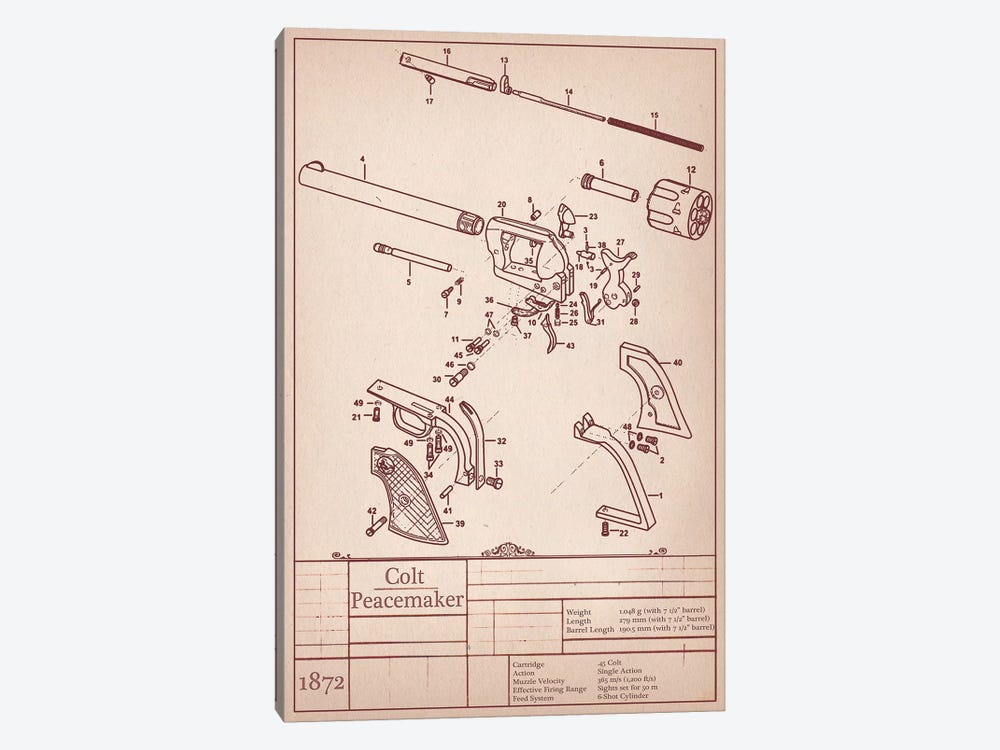 Colt Peacemaker Diagram by 5by5collective 1-piece Canvas Artwork