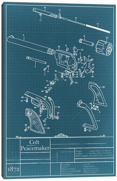 Colt Peacemaker Blueprint Diagram Canvas Art Print - Dangerous Blueprints