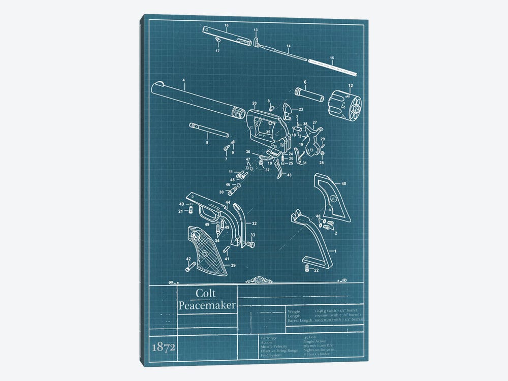 Colt Peacemaker Blueprint Diagram by 5by5collective 1-piece Art Print