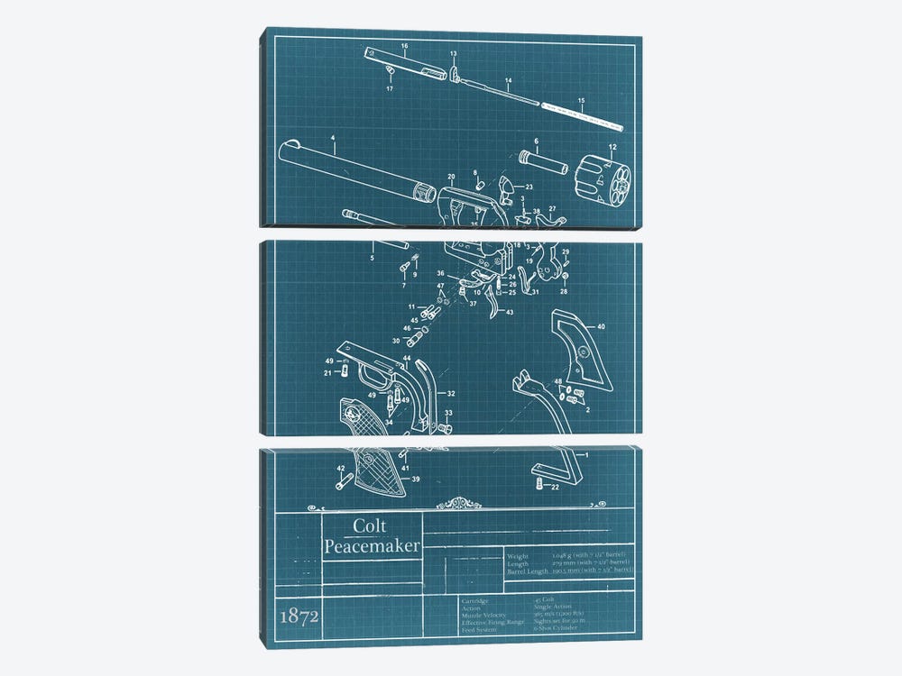Colt Peacemaker Blueprint Diagram by 5by5collective 3-piece Canvas Art Print