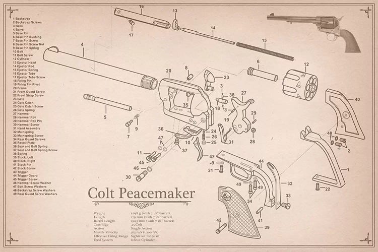 Colt Peacemaker Diagram #2 by 5by5collective wall art