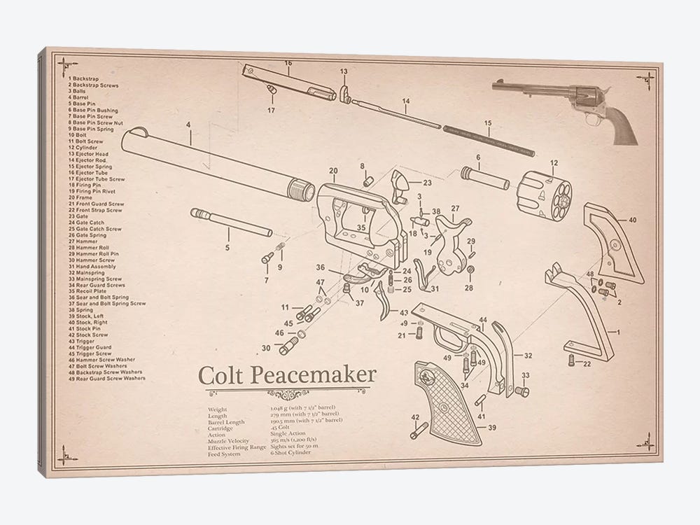 Colt Peacemaker Diagram #2 by 5by5collective 1-piece Canvas Art Print