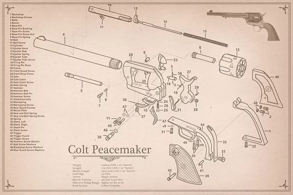 Weapon Blueprints: Colt Peacemaker Diagram #2 by 5by5collective