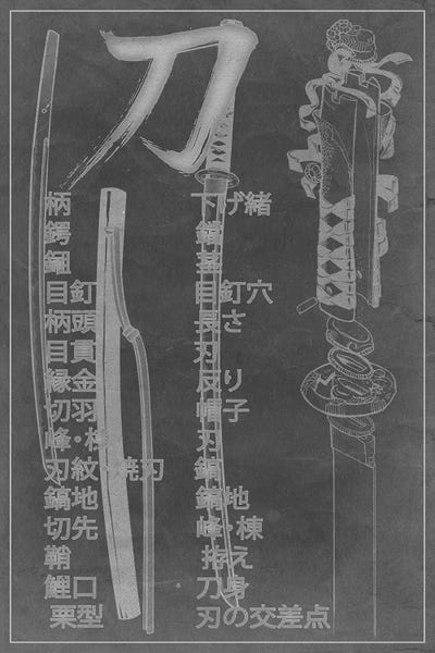 Japanese Décor: Black Stone Samurai Sword Diagram by 5by5collective