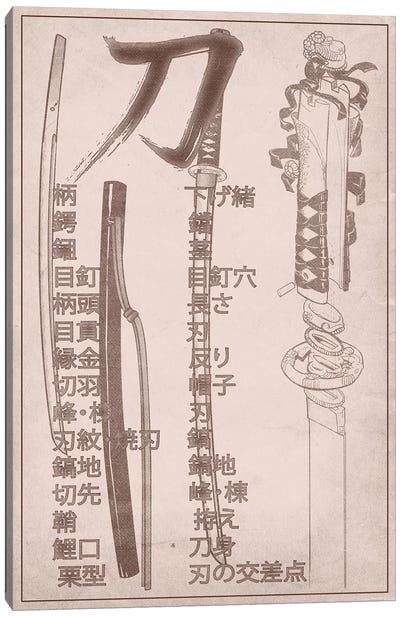 Sand Stone Samurai Sword Diagram Canvas Art Print - Samurai Art
