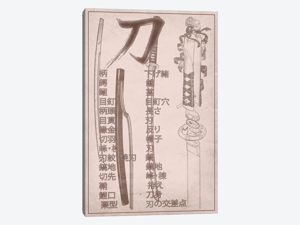 Sand Stone Samurai Sword Diagram by Unknown Artist 1-piece Canvas Art Print