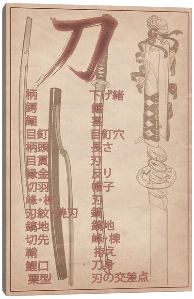 Sand Stone Samurai Sword #2 Diagram Canvas Art Print - Dangerous Blueprints