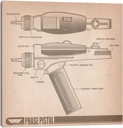 Phase Pistol Diagram Canvas Art Print - Dangerous Blueprints