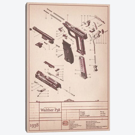 Walther P38 Diagram Canvas Print #ICA949} by 5by5collective Canvas Art Print