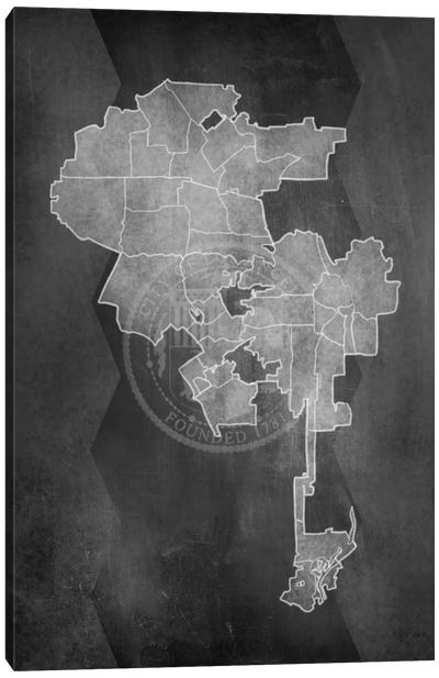 Los Angeles Chalk Map Canvas Art Print - Black & White Graphics & Illustrations