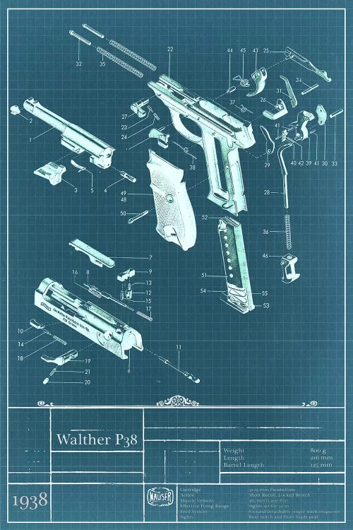 Walther P38 Blueprint Diagram