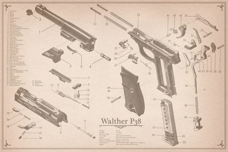 Walther P38 Diagram 2 Canvas Wall Art by 5by5collective | iCanvas