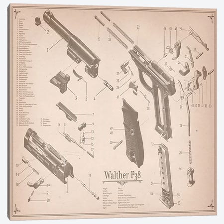 Walther P38 Diagram 2 Canvas Print #ICA951} by 5by5collective Canvas Artwork