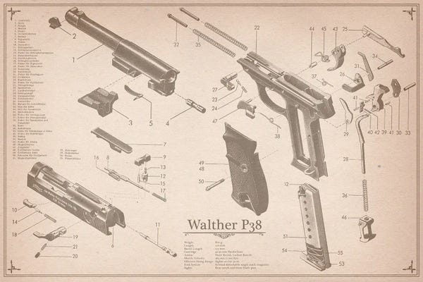 Weapon Blueprints: Walther P38 Diagram 2 by 5by5collective