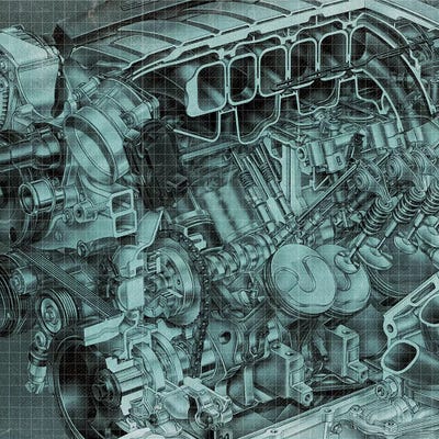 Engine Block Blueprint by 5by5collective canvas print
