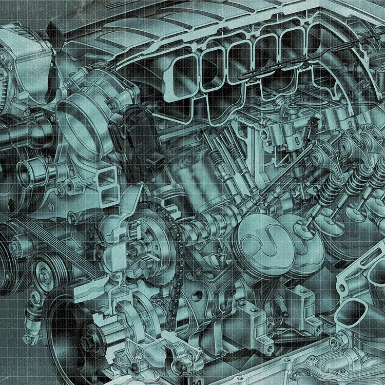 Engine Block Blueprint by 5by5collective wall art