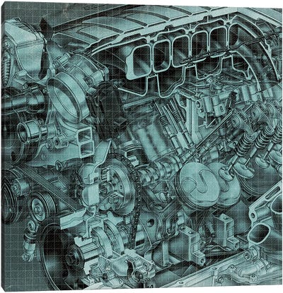 Engine Block Blueprint Canvas Art Print - Art of Manliness