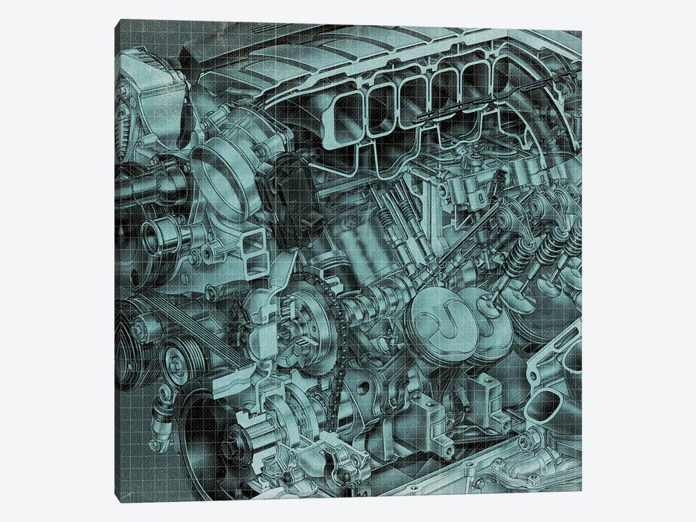 Engine Block Blueprint by 5by5collective 1-piece Canvas Artwork
