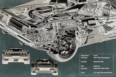 Rear Engine X-Ray Blueprint by 5by5collective canvas print