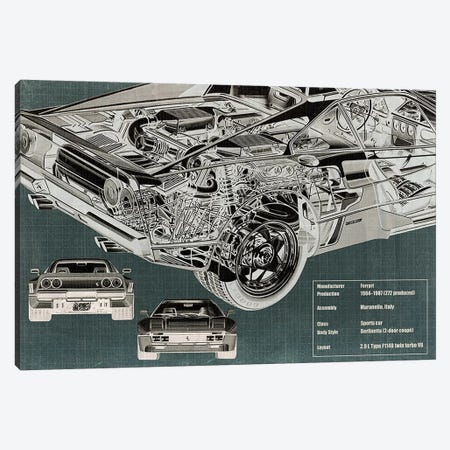 Rear Engine X-Ray Blueprint Canvas Print #ICA954} by 5by5collective Canvas Print